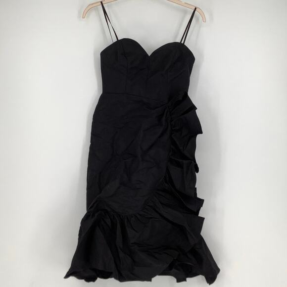 Carolina Herrera Size 2 Black Sweetheart Silk Ruffle Cocktail Dress Italy G1-1 - Picture 2 of 9